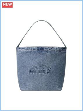 Denim Shoulder Bag Unisex Casual Streetwear Logo Embossed Design